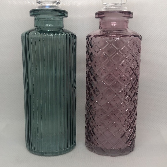 Seafoam Blue Green & Purple Lilac Glass Jars with Clear Crystal Tops NWT 6.5” - Picture 3 of 8